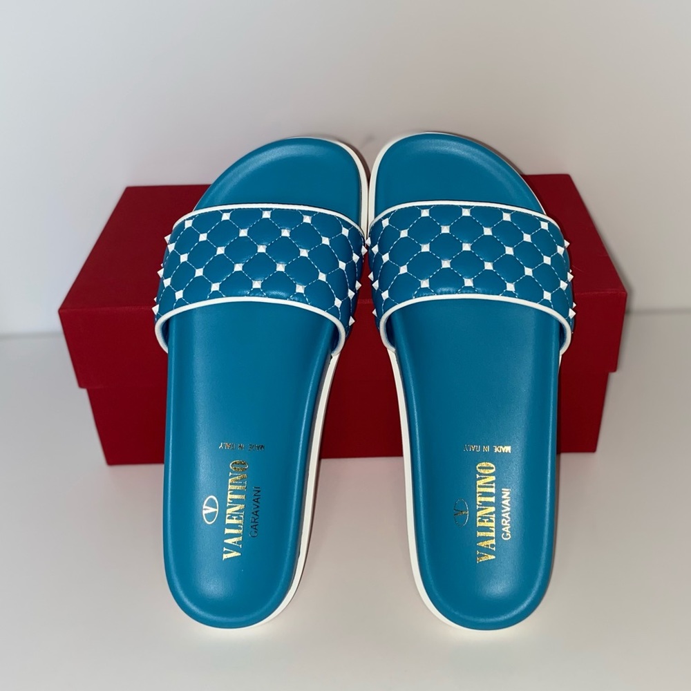 Valentino Leather Rockstud Quilted Slide - Picture 2 of 5